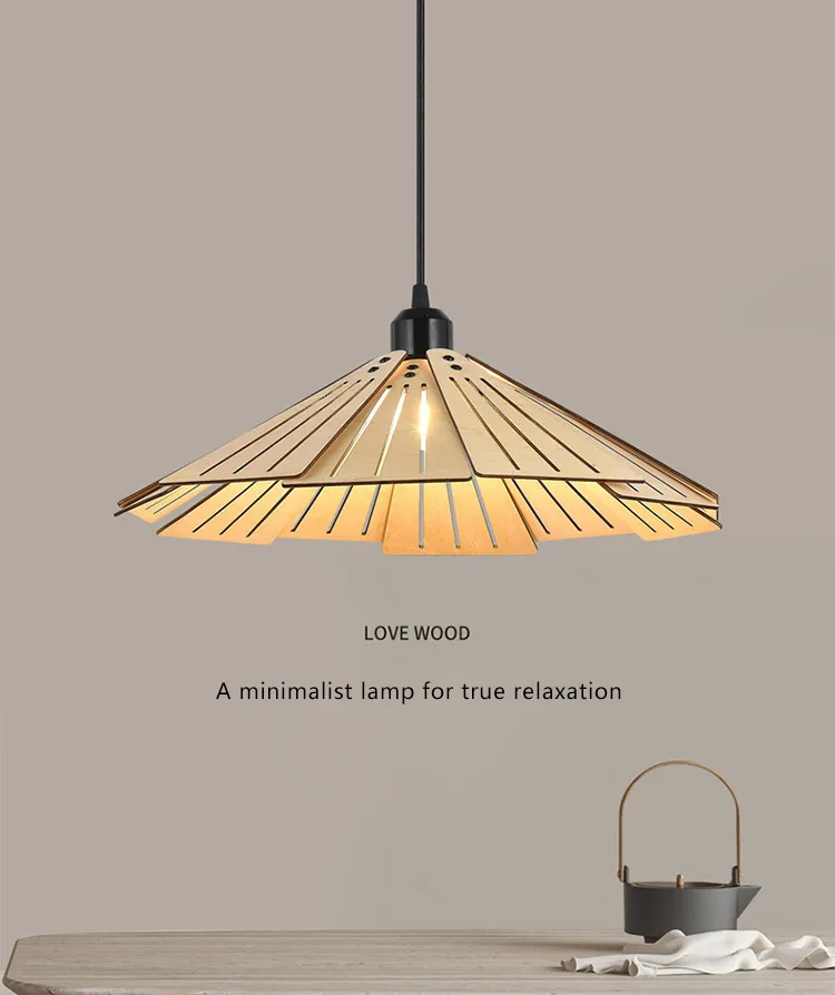 Elegant Japanese Wood Pendant Light for Tea Rooms