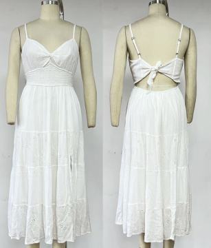 Eyelet Twist-Bust Tie-Back Midi Dress