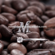 Silver tone Adjustable size design alphabet designed finger ring size 6