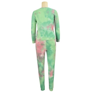 Acquista nuova moda anti-rughe o-collo due pezzi set abiti tie dye donna lunga camicetta pantaloni abbigliamento