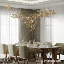 Gold custom leaf shape chandeliers Villa dining room chandeliers custom hotel villas are available