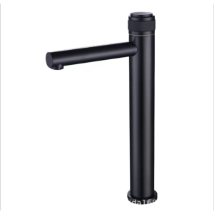 Grifo monomando para lavabo de baño de latón negro y cromado