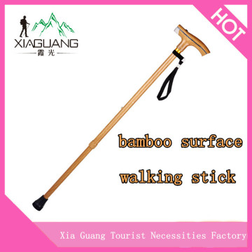 telescopic 3 section bamboo surface speed lock walking stick