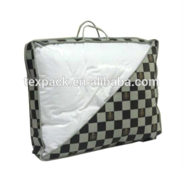 Plaid plastic zipper bags for home bedding with rope handles