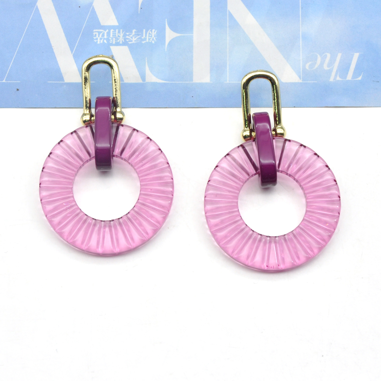 Custom purple color acrylic round shape laser cut earrings