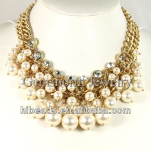 New Cream Acylic Beaded Cluster Pendant Necklace Chunky Statement Necklace DN055