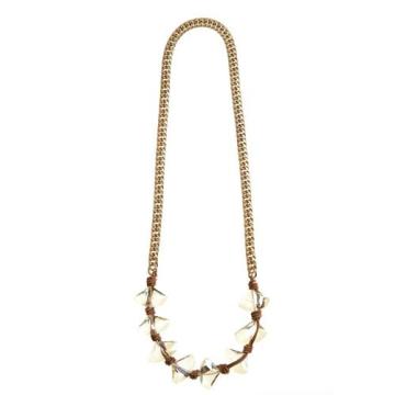 Gold long chain necklace with crystal necklace plain chain