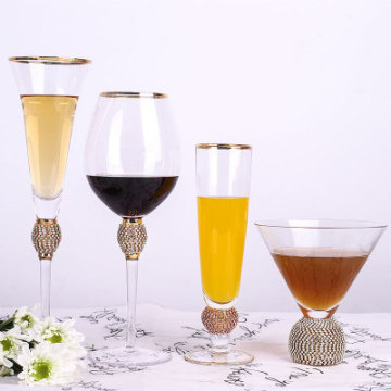 Crystal Wedding Gold Rim Diamond Toast Wine Glasses Set - Champagne Flutes