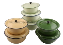 Enamel Footed Bowl With Cover Plain