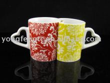 YF28021 glazing ceramic mug with heart shape handle