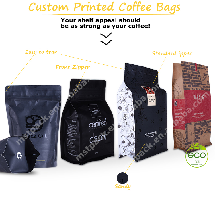 high quality biodegradable compostable pla lined coffee bags