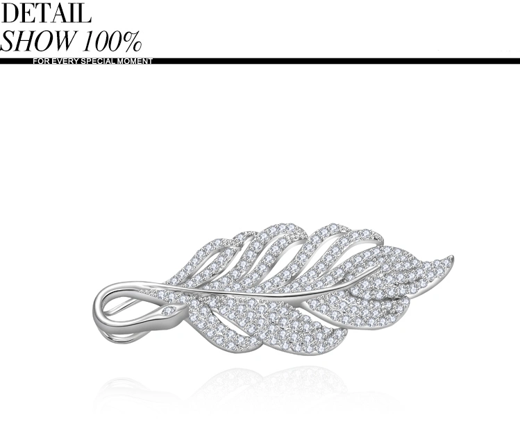 Fashion Beautiful Leaf Shape CZ Crystal Brass Brooch