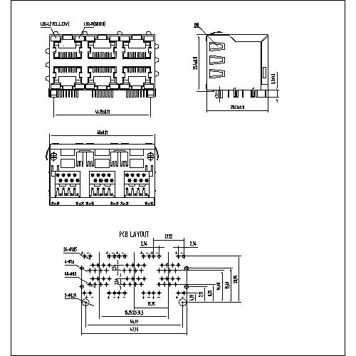 ATRJ5922-8P8C-X-C2-I-F RJ45 Jack Side Entry Shielded 2x3P with LED With EMI