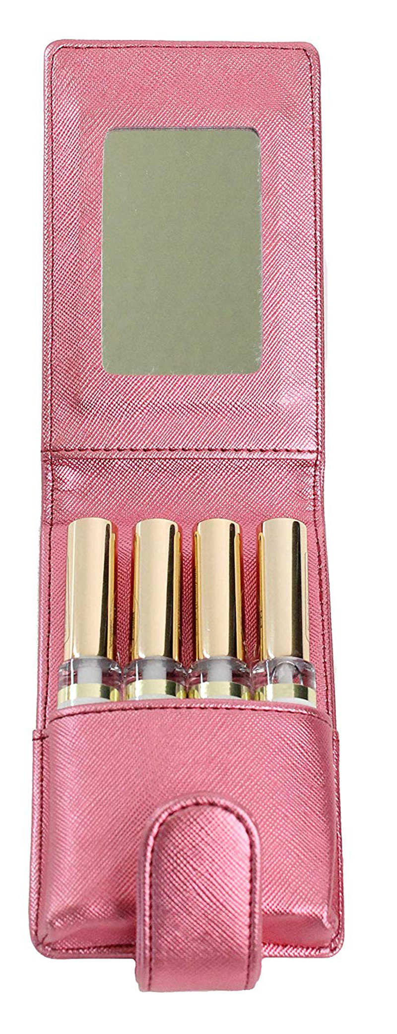 Burgundy Metallic Saffiano Leather Lipstick Case With Mirror Holds 4 Regular Sized Tubes of Lipstick or LipSense