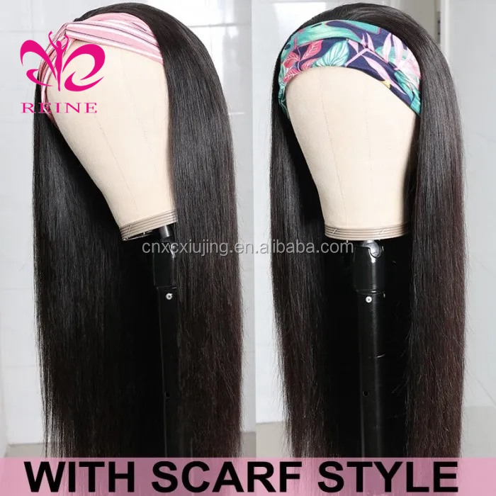 Full Cuticle Curly Headband Wigs Human Hair GlueLess None Lace 10A Virgin Peruvian Head Band double drawn human hair wigs