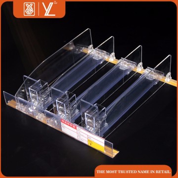 hot selling plastic cosmetic display stand shelf pusher with divider