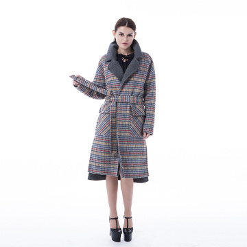 Plaid cashmere coat with plaid collar