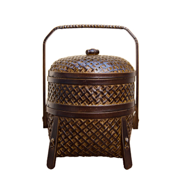 Elegant Handcrafted Lacquer Bamboo Basket for Tea Party & Gift Packaging