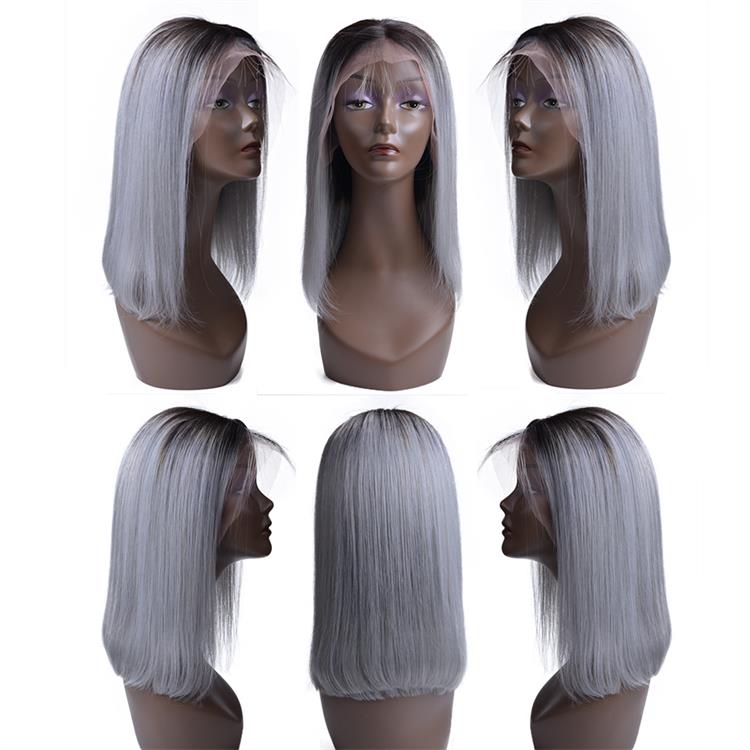 New Arrival Raw Indian Hair Bob Wigs Ombre 1B/Grey Human Hair  Wig Short Straight Lace Front Wig For Black Women