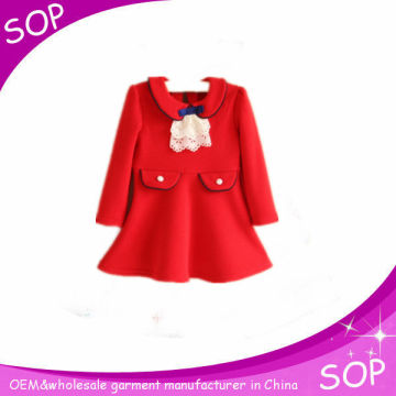 European style elegant red flower girl winter woolen dress