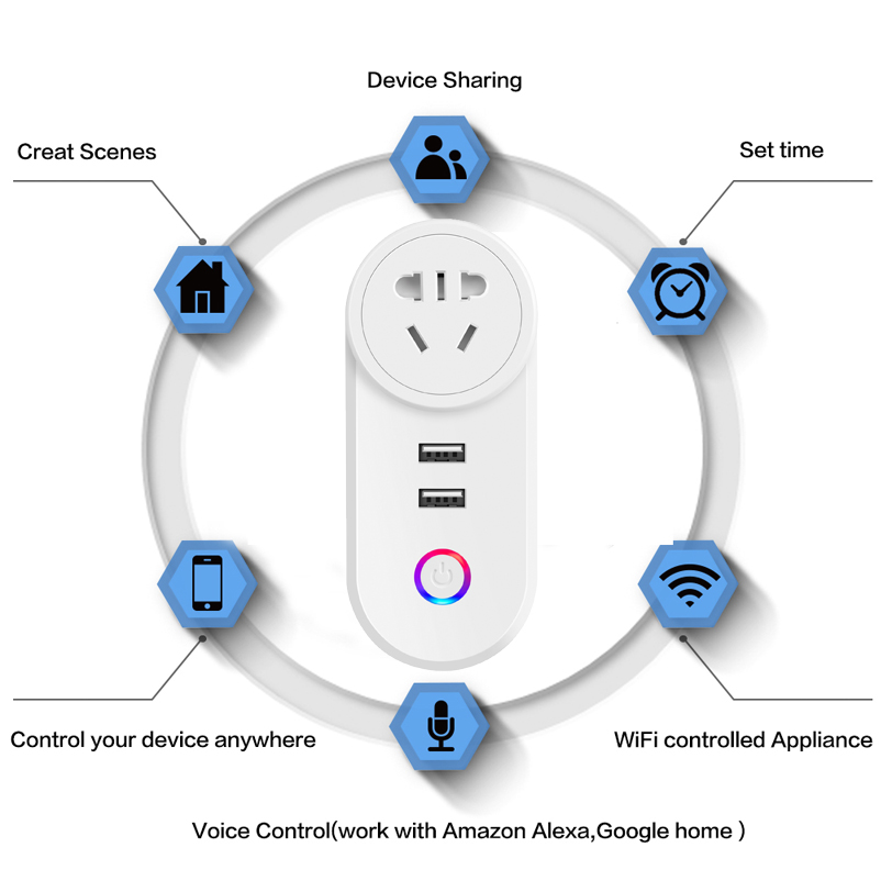 Amazon Hot Sale Wifi Smart Plug Socket Outlet 10A Suitable AU New Zealand Argentina Work With Alexa Echo Google Home Plug Socket
