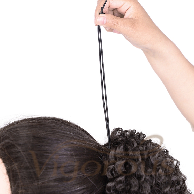 Vigorous Wholesale Cheap Price Middle Long Kinky Curly Adjustable Updo Brown Black Drawstring Synthetic Ponytail Hair Extension