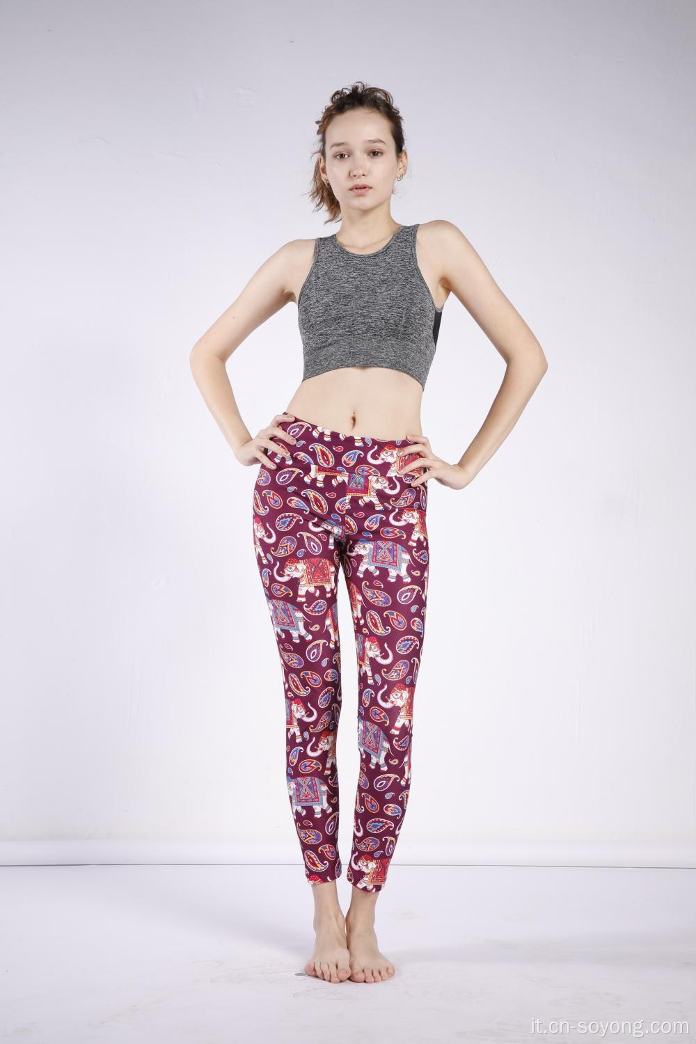 Leggings elastici alti a vita alta stampati Lucky da donna