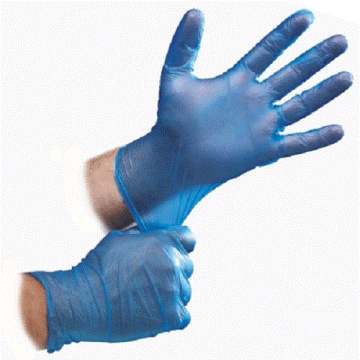 white blue light powdered exam vinyl glove