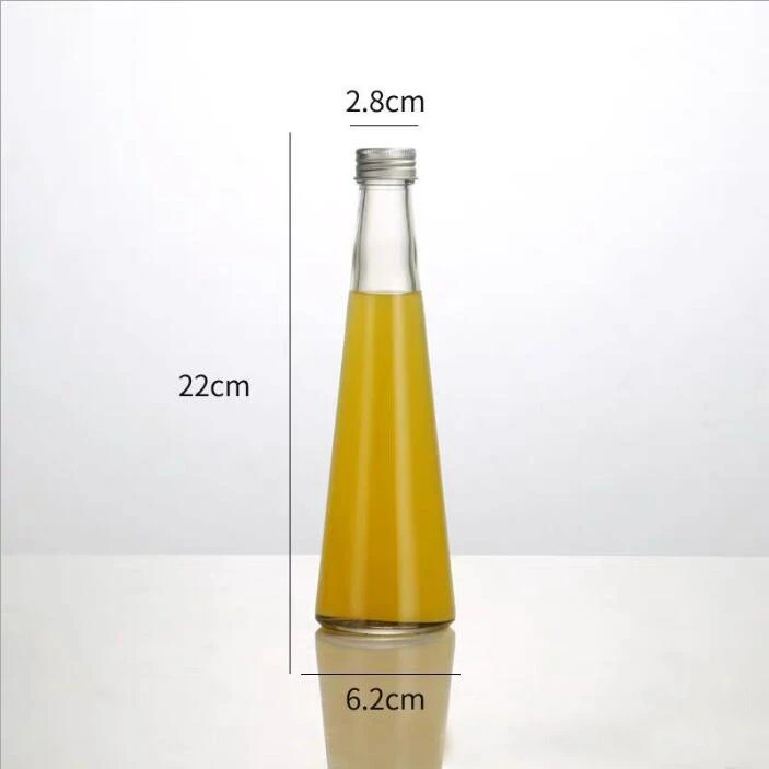 300ml, 250ml, 200ml Beverage Juice Cone Shape Glass Bottle/Glass Water Bottle