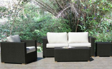 Outdoor Patio Furniture Resin Wicker Sofa Lounge Chair 4 PC Set Sunbrella