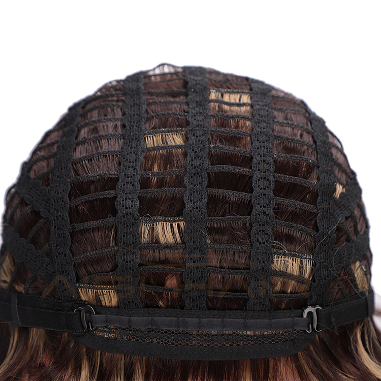 Aisi Hair Short Straight Bob Wigs Heat Resistant Synthetic Fiber Brown Blonde  Mixed Colors Short Bob Wigs with Neat Bangs