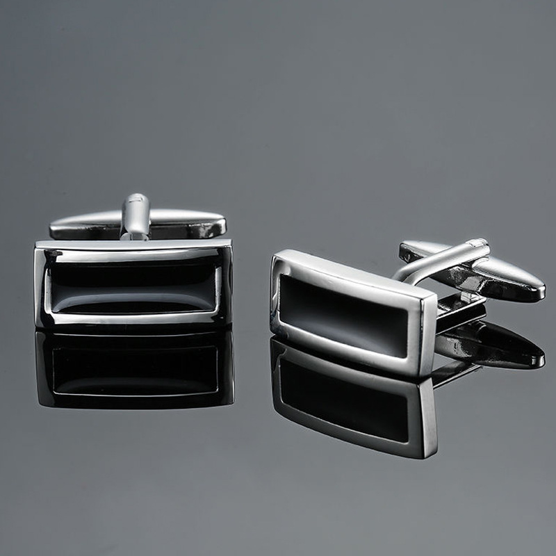 nimai jewelry wholesale Silver and black rectangular bar cufflinks mens custom cufflinks and tie clip set jewelry