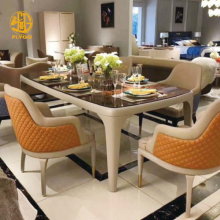 Modern Marble Dining Room Furniture Set: Chairs, Leather, Stainless Steel Kitchen Table