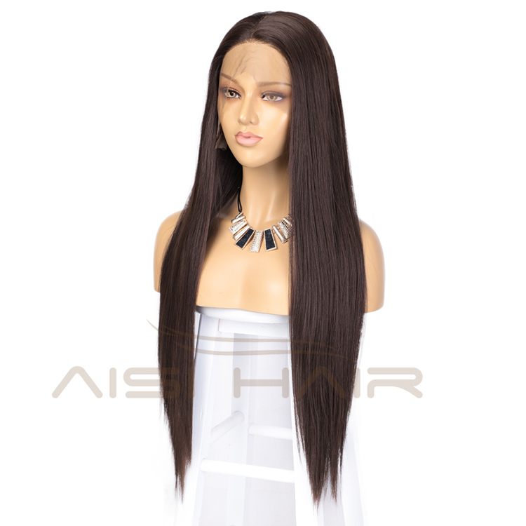 Aisi Hair Hot Selling Long Silky Straight Brown Wig Middle Part Swiss Lace Wig Cheap Synthetic Lace Front Wigs For Black Women