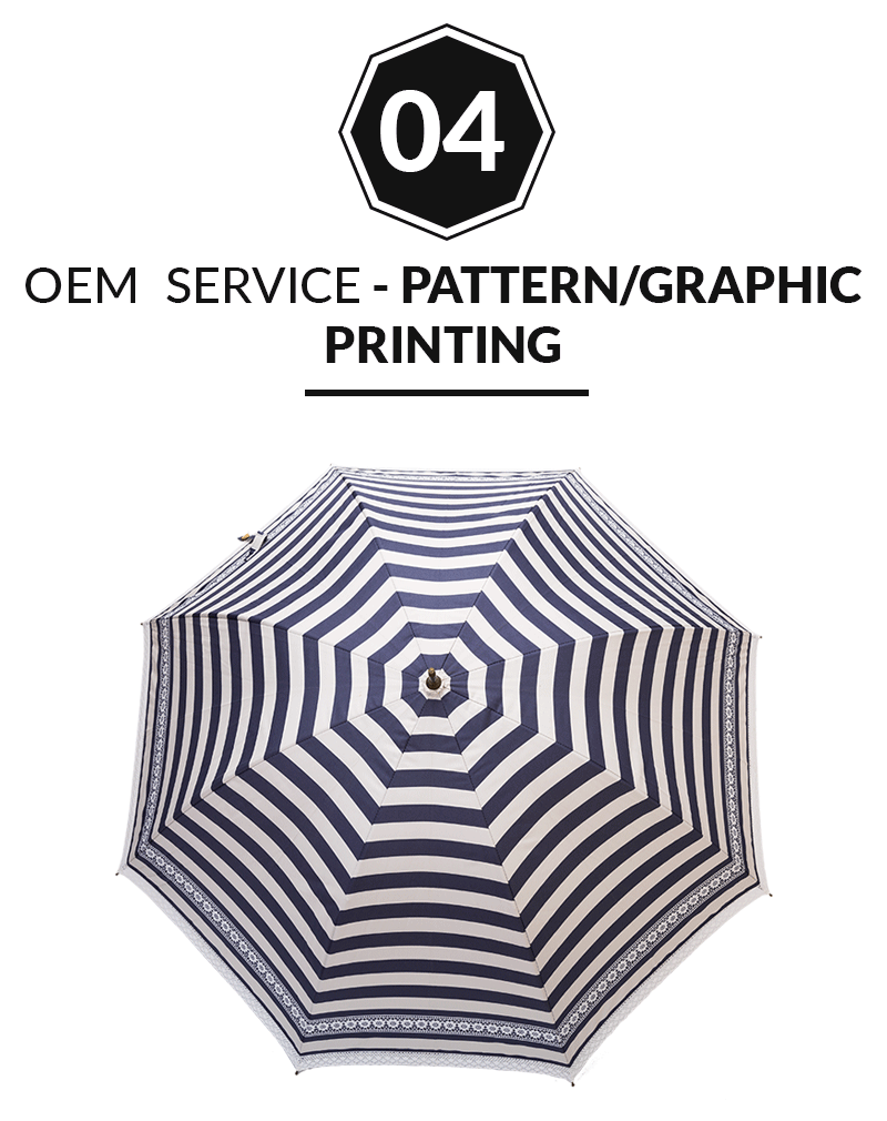 Navy Stripe Printed Womens Straight Dome Umbrella 2