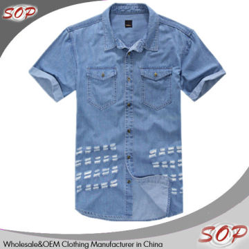 Short sleeved denim male shirt slim fit denim jacket