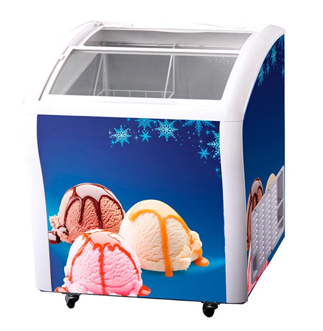 Smad Commercial Use Curved Glass Door Chest Deep Freezer Showcase for Ice Cream Storage