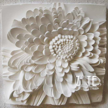 Hand carved white marble flower relief sculptures for wall decor