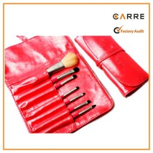 promotional roll up red leather make up brush pouch