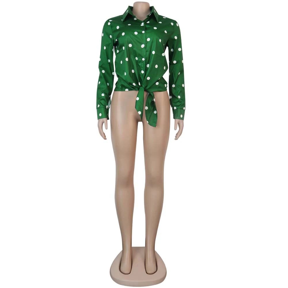 L99562 Factory Wholesale Amazon Hot Popular Green Lapel Polka DOT Cardigan Shirt