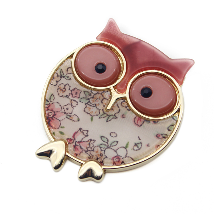 Manufacturers enameled animal owl brooches for lady zinc alloy margin custom brooch