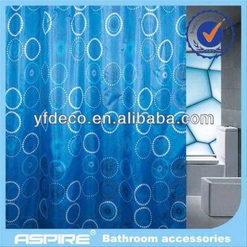 Polyester blue fabric shower curtain