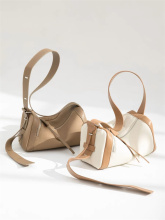 Khaki Litchi Pattern Women's Genuine Leather Pillow Bag