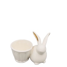 Portable White Porcelain Egg Cup Holder with Rabbit Decor