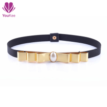 Gold metal stretch belt with bow tie and cummerbund fashion elastic belt