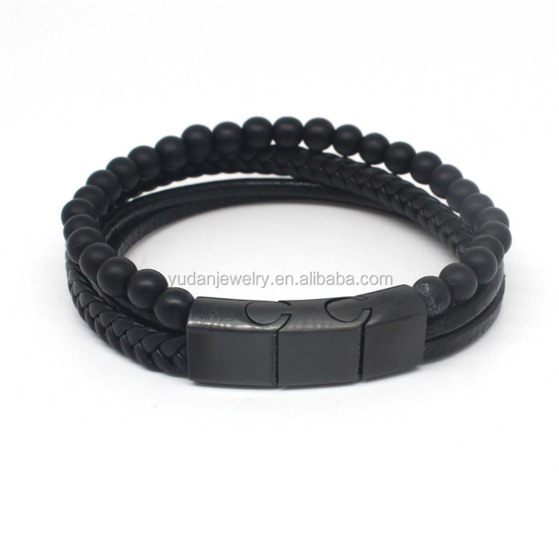 New Arrive Stainless Steel Leather Bracelet Men With Magnetic Clasp
