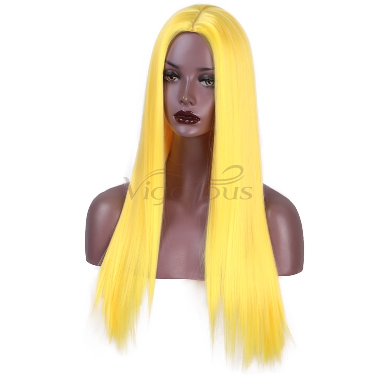 Vigorous Long Straight Yellow Wigs for Women Natural Hairline Middle Part Heat Resistant Fiber Synthetic Wigs for Black Women