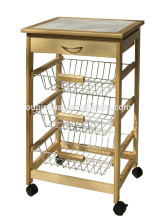 Foldable Kitchen food cart bamboo kitchen trolley with basket and drawer
