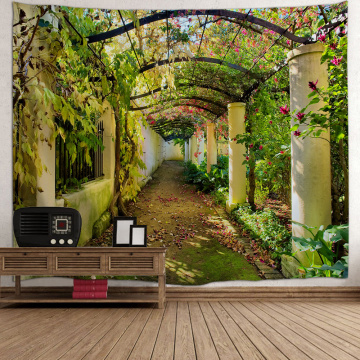 Green Corridor Tapestry Wall Hanging Flower Gallery Vine Nature Wall Tapestry for Livingroom Bedroom Dorm Home Decor