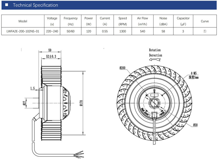 200mm AC 115V 230V single inlet ac forward centrifugal blower 3 Phase forward centrifugal fan